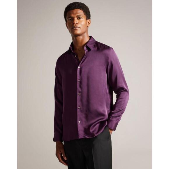 Ted Baker Corato Slim Fit Button Down Shirt Purple Men’s Size 6 (2XL)‎ - Picture 1 of 12